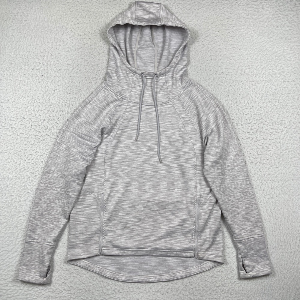 Athleta Hoodie Womens Medium Gray Space Dye Funnel Neck Thumbhole Athleisure